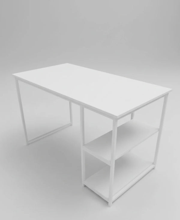 مكتب مودرن بأرفف جانبية للتخزين خشب مستورد وقاعدة حديد قوية